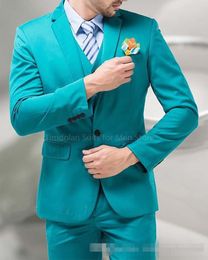 Men's Suits & Blazers 2023 Arrival Custom Made Slim Fit Blazer Teal Men For Wedding Notched Lapel Groom Wear 3Pc Jacket Vest Pants Clothes