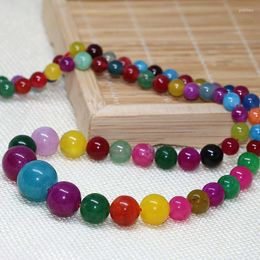 Choker Multicolor Stone Chalcedony 6-14mm Jades Round Beads Necklace Elegant Women Tower Chain High Grade Jewellery 18inch B625-3