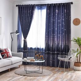 Curtain Hollow Stars Gradient Blackout Window Curtains For Children Bedroom Living Room Custom Made Blue Night Sky Sheer Voile