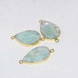 Pendant Necklaces Natural Amazonite Jewelry Stone Connector For Women 2023 Flat Big Gold Plating Water Drop Simple Light Green Stripe Real