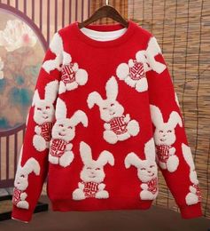 2023 Little White Rabbit Pullover American Retro O Neck Pullover Jungen Herbst Winter Lose Strick Trend Brief Stickerei Liebhaber Pullover Cool Punk Streetwear 220922