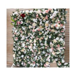 Decorative Flowers Wreaths Customised 3D Effects Mix Plant Flower Wall Mats Artificial Florals Rose Panel For Yoga Shop Decoration Dhmtc