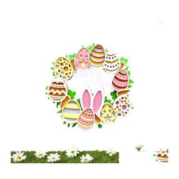 Decorative Flowers Wreaths Happy Easter Wreath Home Outdoor Indoor Door Wall Decoration Colorf Eggs Adorable Hangings Ornament Dro Dhx4P