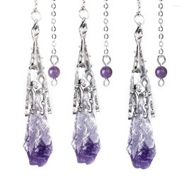 Pendant Necklaces Natural Rough Stone Pendulum Irregular Purple Reiki Healing Crystals Men Women Pendulos Amulet Wicca