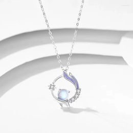 Pendant Necklaces Elegance Silver Colour Fantasy Moonstone Necklace For Ladies Women's Clavicle Chain Girl Gift Jewellery