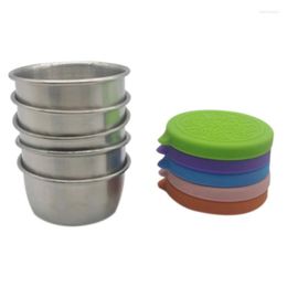 Storage Bottles Stainless Steel Sauce Cup With Lids Reusable Dipping Cups Seasoning Box Salad Condiment Dressing Containers Kitchen Tools