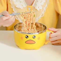 Bowls Duck Ramen Noodles Bowl With Lid Cute Stainless Steel Kitchen Fruit Instant Salad Rice Soup Double-layer Tableware