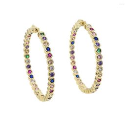 Hoop Earrings 50mm Big Gold Colour Micro Cubic Zirconia Round Bezel Band Fashion Huggie Earring For Women With Spring Clasp