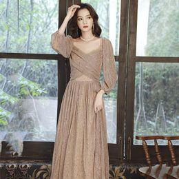 Ethnic Clothing Women Long Sleeve A Line Prom Dresses Vestido De Fiesta Elegant Square Neck Sparkly Exquisite Sequins Formal Evening Gowns