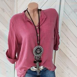 Women's Blouses Women Fashion Spring Shirts Casual Long Sleeve Button Top Loose Shirt Tops Cotton Linen Lady Blouse Plus Size 5XL