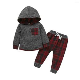 Clothing Sets Xmas 0-3Y Baby Boy Girl Infant Clothes Autumn Winter Plaid Print Hooded Tops Pants 2PCS Set Outfits
