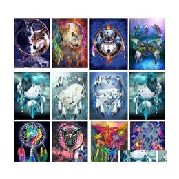 Diamond Painting 5D Diy Dreamcatcher Picture Embroidery Animalwolf Cross Stitch Home Decoration Wall Art Handmade Gift Drop Delivery Dhzmb