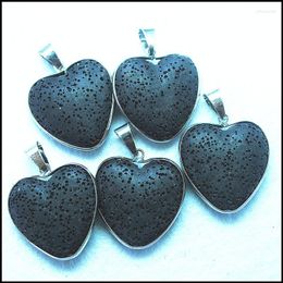 Pendant Necklaces 3pcs Natural Black Lava Stone Pendants Heart Shape Size 30mm Diy Beads Accessories Wholesale Price Gem