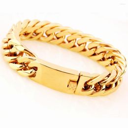 Link Bracelets Hand Made 7"-11" Fashion Cool 316L Stainless Steel Gold Color Cuban Curb Chain Men's Boy's Bracelet Bangle