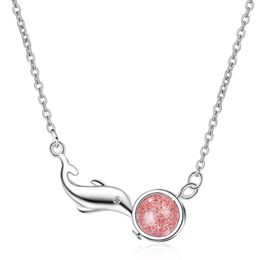 Pendant Necklaces Charm Girls Cryatal Pink Dolphin Ball Necklace Jewelry Female Fashion Silver Plated For Women Bijou