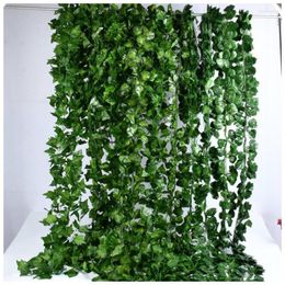 Decorative Flowers 2.1M Simulation Green Plant Color Printing Grape Vine Living Room El Decoration Leaf Climbing Tiger Rattan