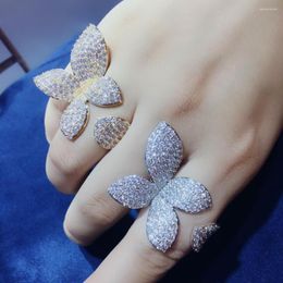 Wedding Rings Fashion Leaf Shape Micro Cubic Zirconia Pave Adjustable For Women Celebrity Party Anillos Mujer Femme R-224