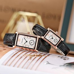 Wristwatches Couple Watch Lady Wristwatch Clock Women Quartz Leather Strap Square Set With Diamonds Watches Unisex Lover