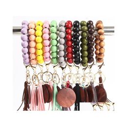 Party Favor Wood Bead Keychain With Tassel Wooden Beads Bracelet Key Ring Wrist Keychains Bag Pendant Drop Delivery Home Garden Fest Dhcka