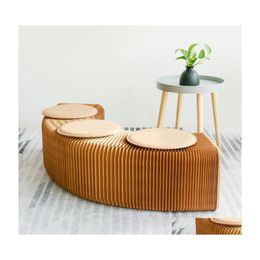 Decorative Objects Figurines Modern Design Accordion Folding Paper Stool Sofa Chair Home Kraft Bench Drop Delivery Garden Decor Acc Dhtuh