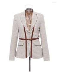 Women's Suits Women Split Pu Leather Brief Short Blazer Lapel Long Sleeve Loose Fit Jacket Fashion Tide Spring Autumn 2023