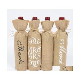 Gift Wrap 3 Styles Mr Mrs Wine Bottle Er Jute Gifts Bag Rustic Wedding Decoration Anniversary Party Decor Drop Delivery Home Garden Dhgap