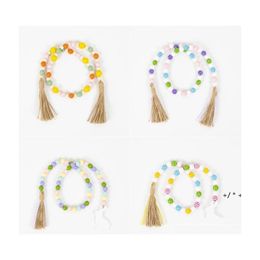 Party Favour Easter Wood Bead Favours Garland With Tassels 5 Patterns Farmhouse Rustic Natural Wooden Beads String Spring Drop Deliver Dhvvt