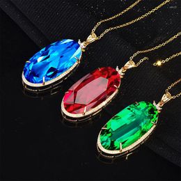 Pendant Necklaces Charms Golden Jewellery Luxury Fine Oval Necklace Inlay Oversize Zircon Women's Wedding Chain Valentine's Day Gift