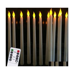 Candles Pack Of 12 Yellow Flickering Remote Led Plastic Flameless Taper Bougie For Dinner Party Decoration Drop Delivery Home Garden Dh0Pv