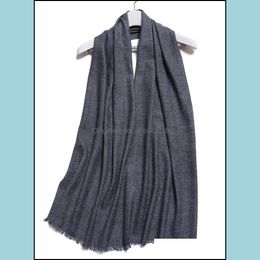 Scarves 100 Lambswool Clips Yarn Knit Men Fashion Long Mid Thin 42X175Cm Charcoal Grey Small Fringed Sides Drop Delivery Accessories Otvnk