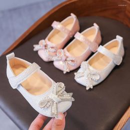 Flat Shoes Spring Autumn Flower Children Kids White Princess Leather For Toddler Baby Girls Flats Pearls Bow Party Dress