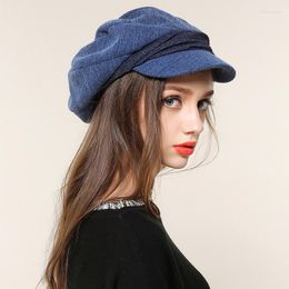 Berets Blue Beret Hat Women Fall Winter Korean Cap Autumn Ladies Fashion Warm Hats Female Vintage British All-match Caps H6850