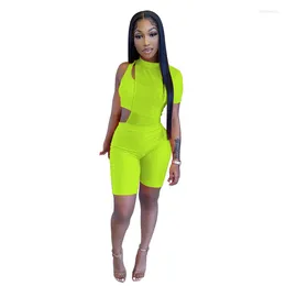 Women's Tracksuits Ribbed Women's Tracksuit Mesh Sheer Cut Out Side One Short Sleeve Playsuit And Strapless Crop Tops 2 Matching Set