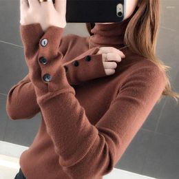 Women's Sweaters 2023 Autumn And Winter Clothing Korean Button Slim Long-sleeved Pile High-neck Knitted Bottoming Shirt Sweater Blouse