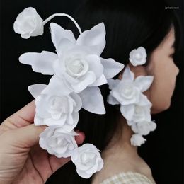 Headpieces Mori Korean Ear Hang Side Hair Decoration Bride Jewellery Sweet White Flower Earring Romantic Wedding Accessories