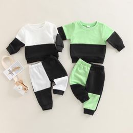 Clothing Sets Toddler Baby Girls Boys Long Pants Outfits Contrast Colour Patchwork Sleeve Crew Neck Tops Elastic Waist Set 3M-3T