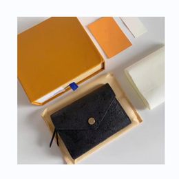 Luxury Designer Leather wallet women purse card holder cash coins original box embossed patterns flower letters251B