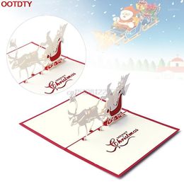 Greeting Cards Card Christmas Decorations 3D Up Holiday Santa's Sleigh Deer Thanksgiving Gift #H0VH#1