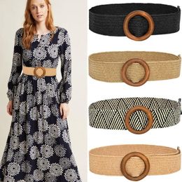 Belts For Women Vintage Boho Braided Waist Belt Female Wide Round Wooden Smooth Summer
