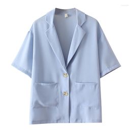 Outerwear Plus Size Blazer Women Clothing Short Sleeve Polyester Tailored Collar Casual Pockets Solid LOOSE Summer Temperament Suit