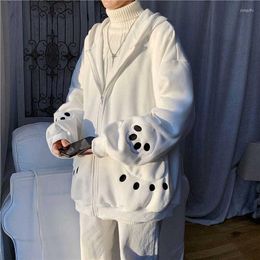 Men's Hoodies Men Hoodie Harajuku Korean Style 2023 Cute Bear Embroidery Coat Male Spring Fashion Causal Lantern Sleeve Hooded Zip-up