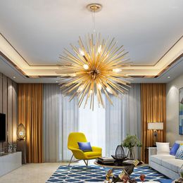 Chandeliers Nordic Creative Gold Aluminium Tube LED Chandelier E14 9 Head 14 5W High Quality Indoor Lighting Living Room