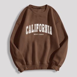 Womens Hoodies Sweatshirts Women Oversized Sweatshirt California Letter Print Oneck Long Sleeve Vintage Pullovers Female Casual Autumn Spring Clothes 230113