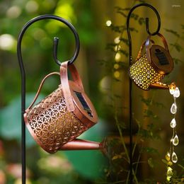 Solar Watering Can Light Hanging Kettle Lantern Retro Art Lamp Hollow Raindrop Shower Lawn Garden Lights Decoration