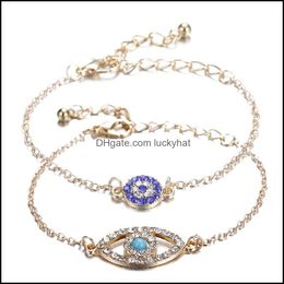 Chain Trendy Turkish Gold Evil Eye Bracelet Pave Sliver Colour Bracelets Adjustable Female Party Jewellery Drop Delivery Otwoa