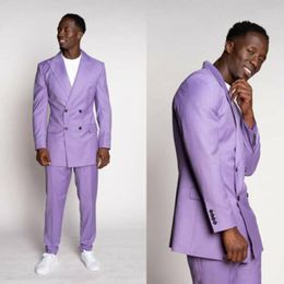 Men's Suits Fashion Lavender MenSuits Slim Fit Double Breasted Tuxdoes Formal Business Costume Homme 2 Piece Jacket Pants