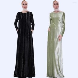 Ethnic Clothing Abayas Muslim Fashion Dress For Women Long Sleeve Sequins Sparkly Elegant Shiny Party Caftan Islamic Kimono