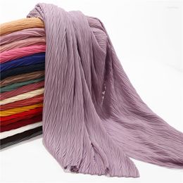 Ethnic Clothing Pleated Women Wrinkle Bubble Chiffon Hijab Scarf Shawls Crinkle Muslim Turban Wraps Pleat Long Wrap Scarves