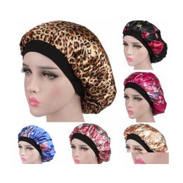 Towel Women Satin Solid Slee Hat Soft Silk Night Hair Bonnet Comfortable Head Er Wide Elastic Band Loss Drop Delivery Home Garden Tex Dhcd6