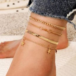 Anklets Boho Stars Sequins Pendant Anklet Set Fashion Blade Chain Ankle Bracelet For Women Summer Foot Beach Barefoot Jewellery Gift